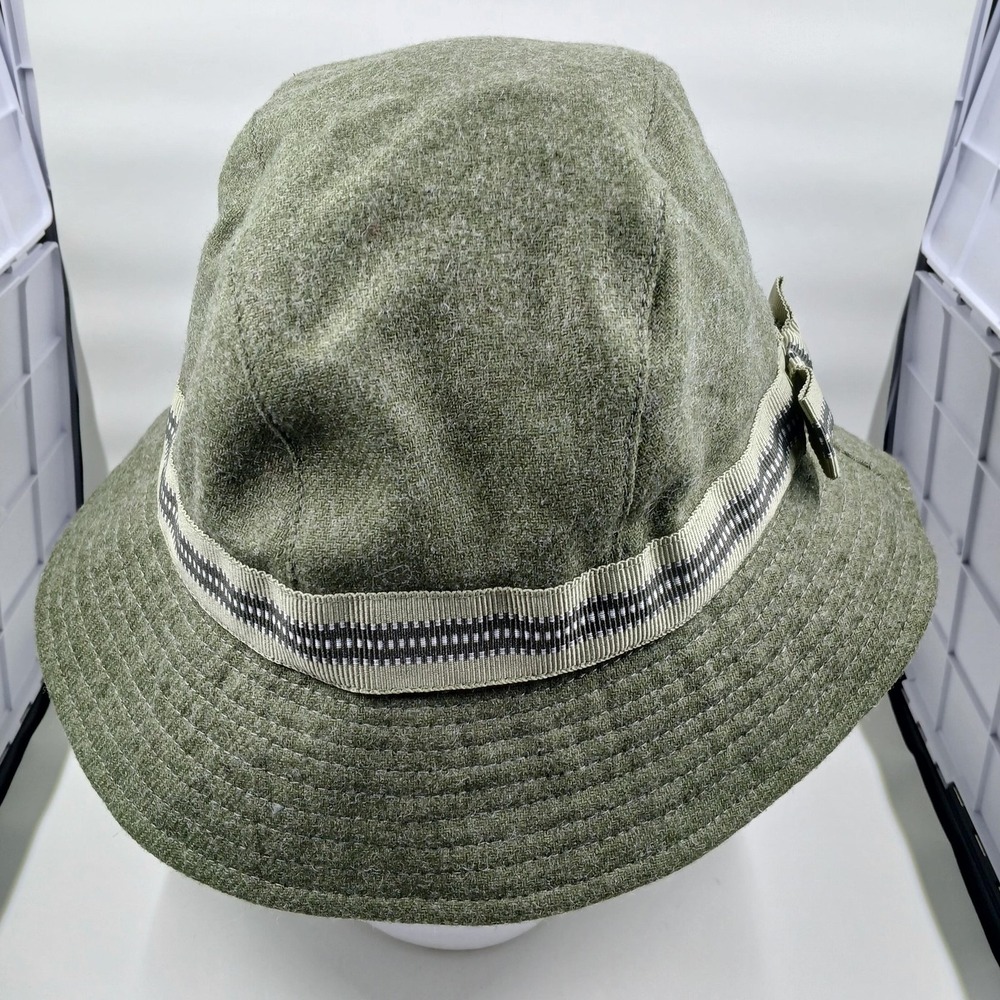 Liz Claiborne Hat Bucket‎ Cloche Olive Green Wool Blend Ribbon Band Bow Womens - Picture 3 of 8